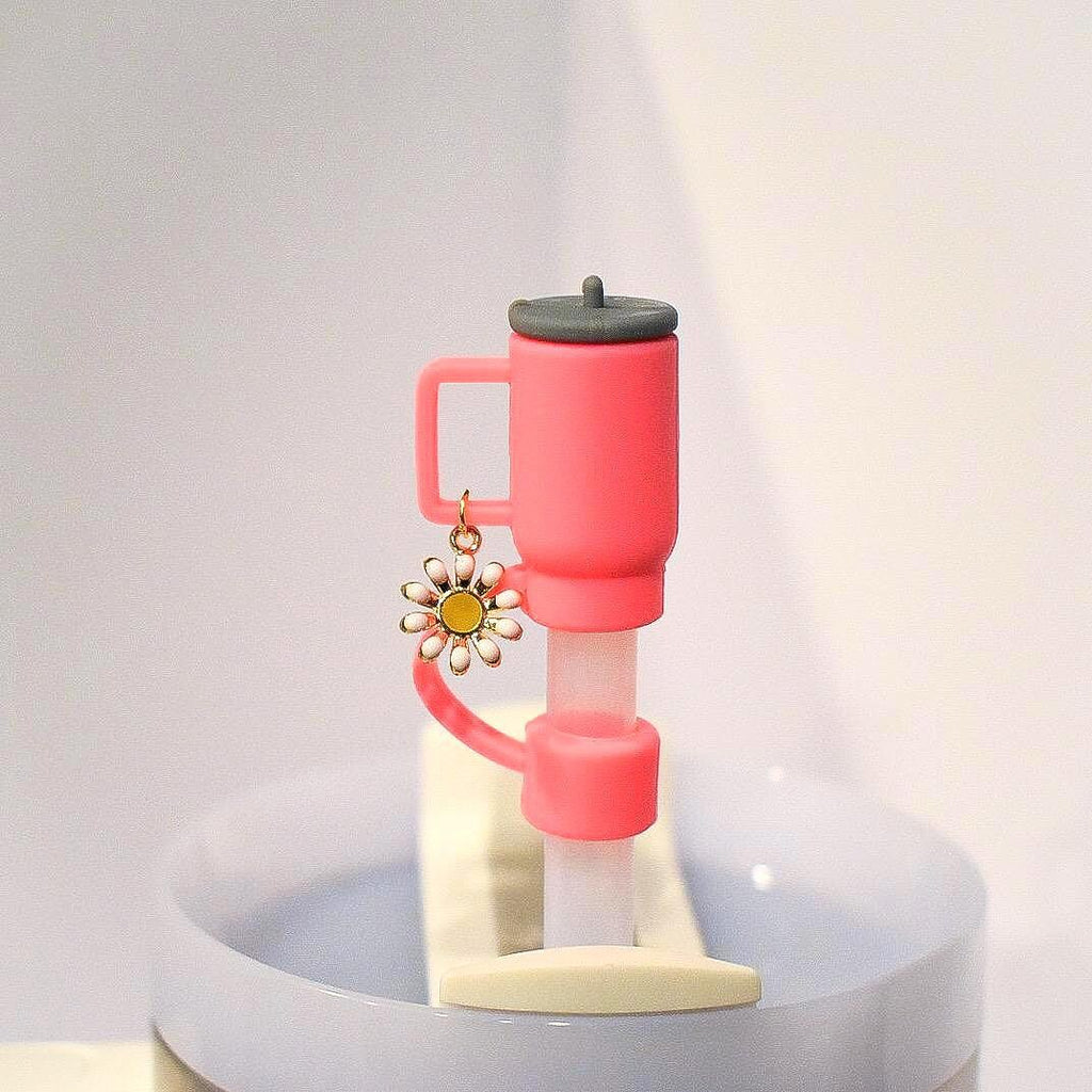 Mini Tumbler Straw Topper: Flower Handle Charm, Silicone Cover