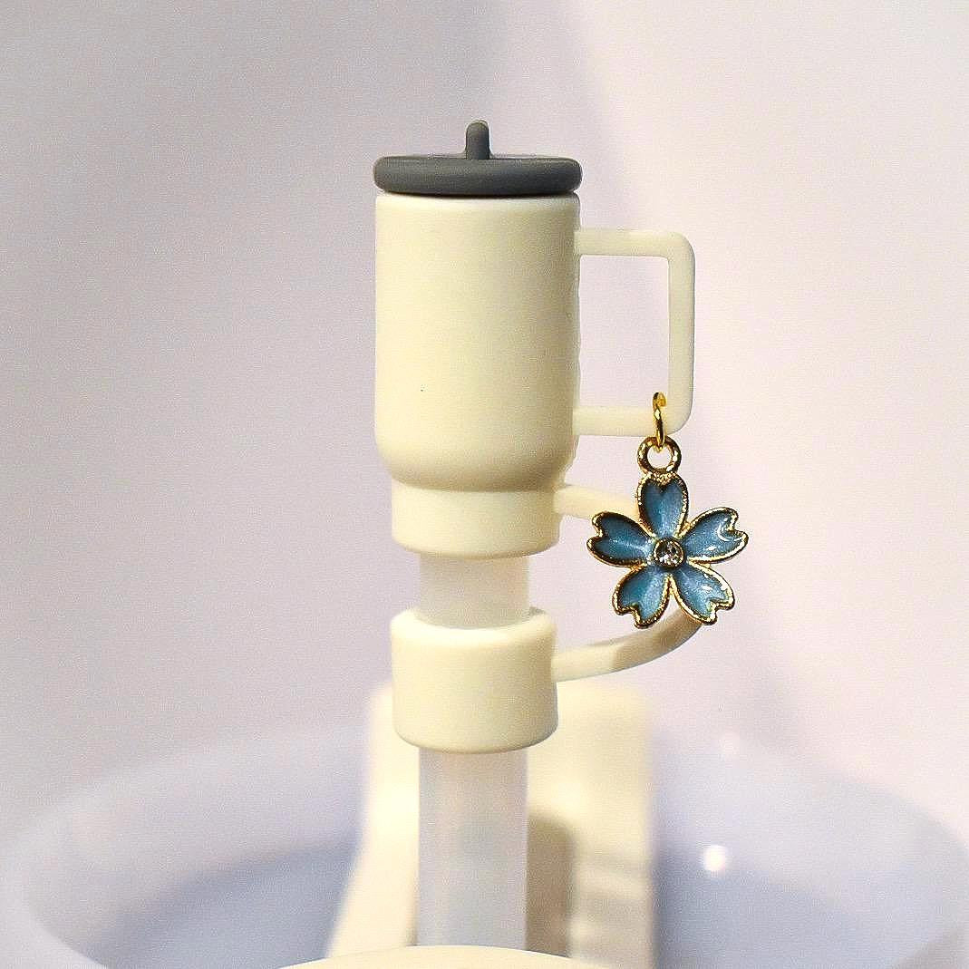 Mini Tumbler Straw Topper: Flower Handle Charm, Silicone Cover