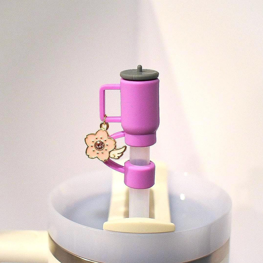 Mini Tumbler Straw Topper: Flower Handle Charm, Silicone Cover