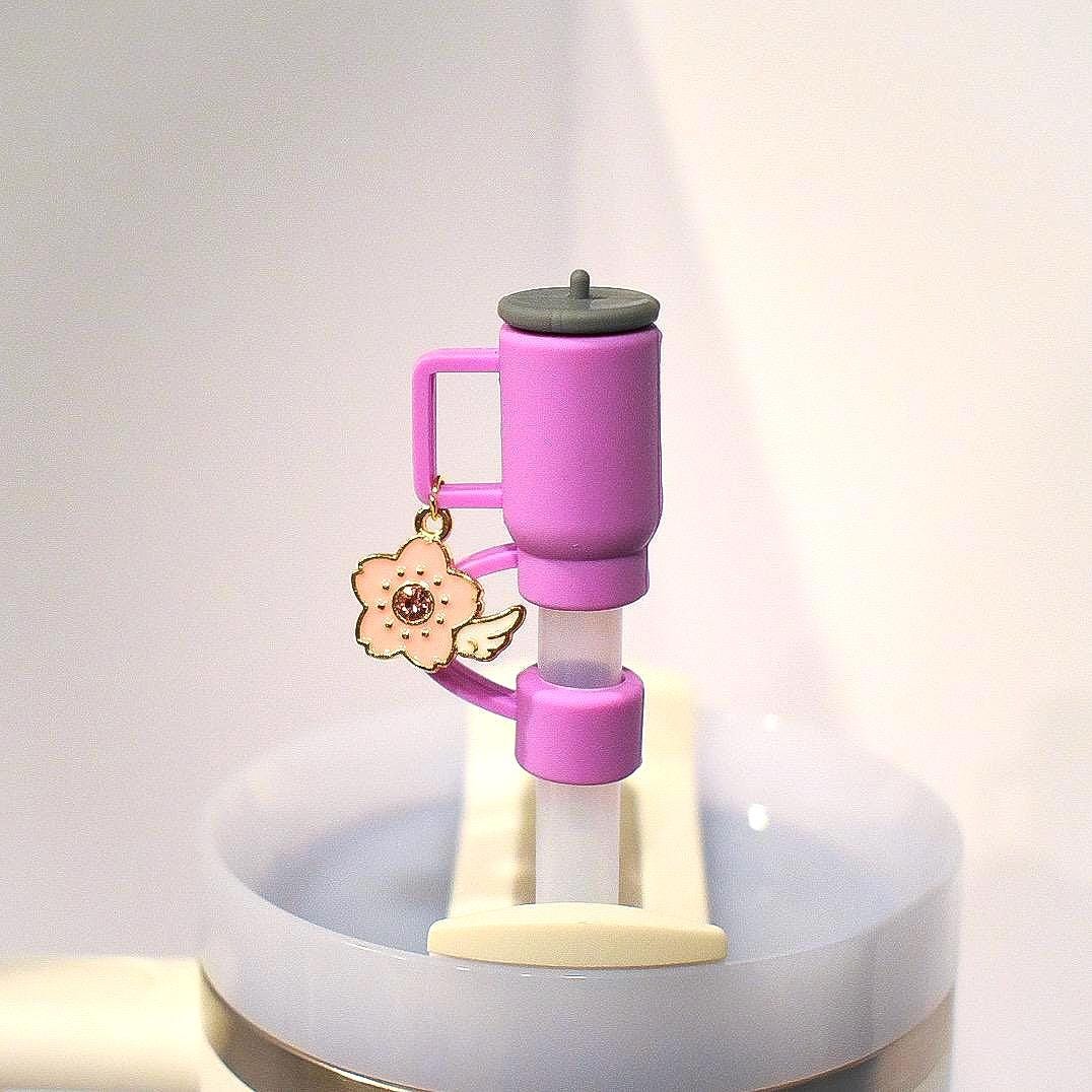 Mini Tumbler Straw Topper: Flower Handle Charm, Silicone Cover