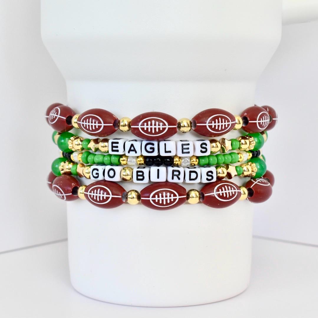 Philadelphia Eagles Football Bracelet Collection: Green Black and Gold Beaded Bracelets