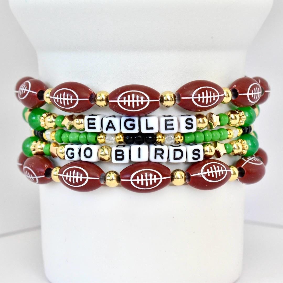 Philadelphia Eagles Football Bracelet Collection: Green Black and Gold Beaded Bracelets