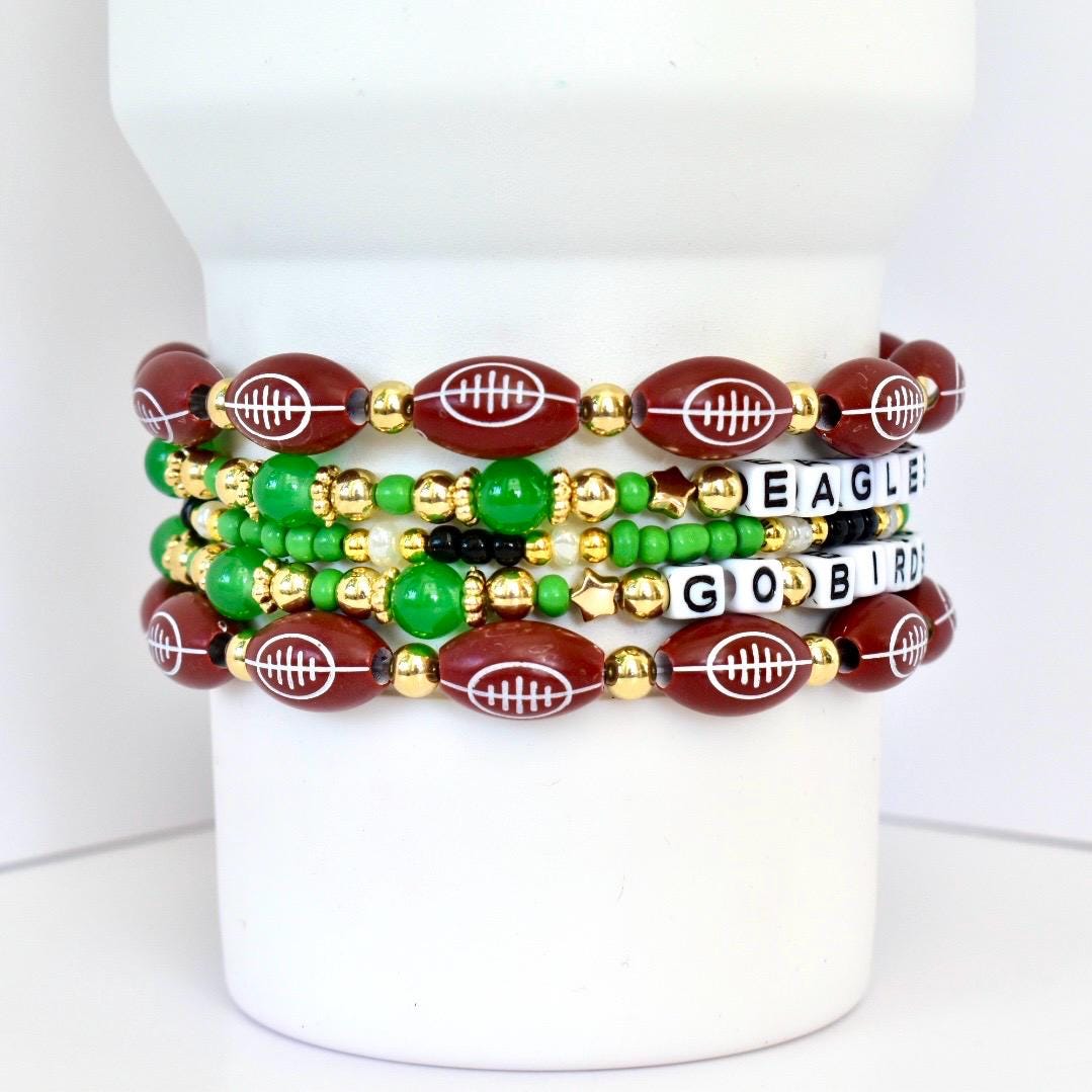 Philadelphia Eagles Football Bracelet Collection: Green Black and Gold Beaded Bracelets