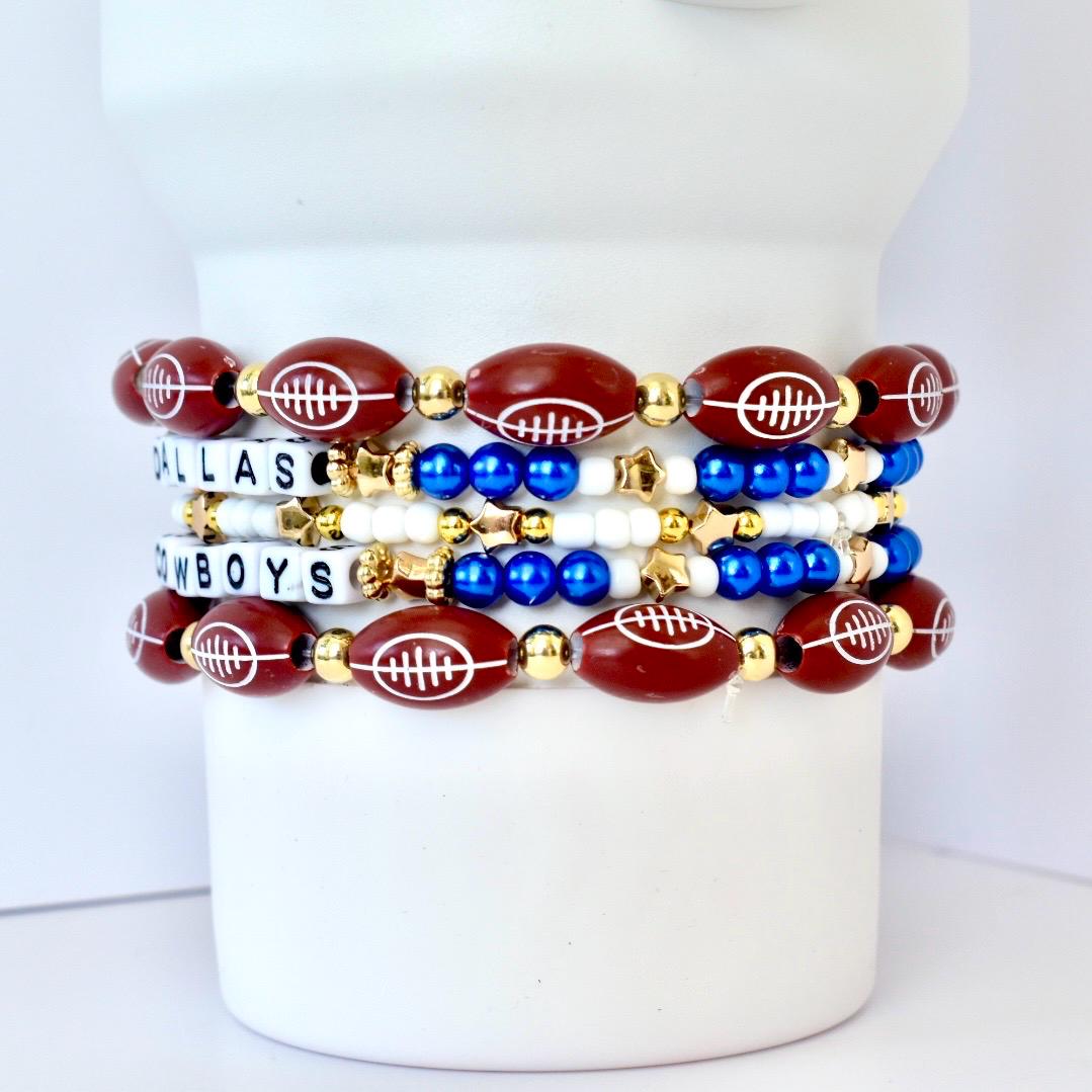 Beaded Tumbler Decoration Set Custom Design Collection Blue White Gold Color Scheme Football Theme Accessories Letter Bead Personalization Game Day Spirit Display Perfect Fan Gift Elastic Band Style Drink Cup Enhancement Team Pride