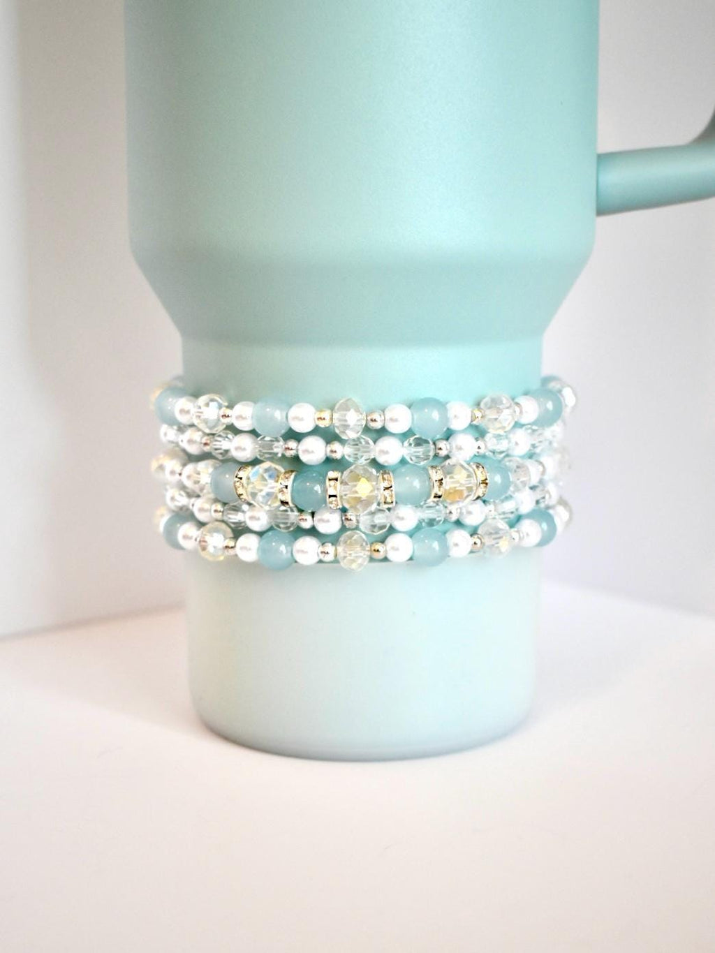 Seafoam Bracelet Collection: Light Blue and Crystal Beaded Bracelets with Silver Accents