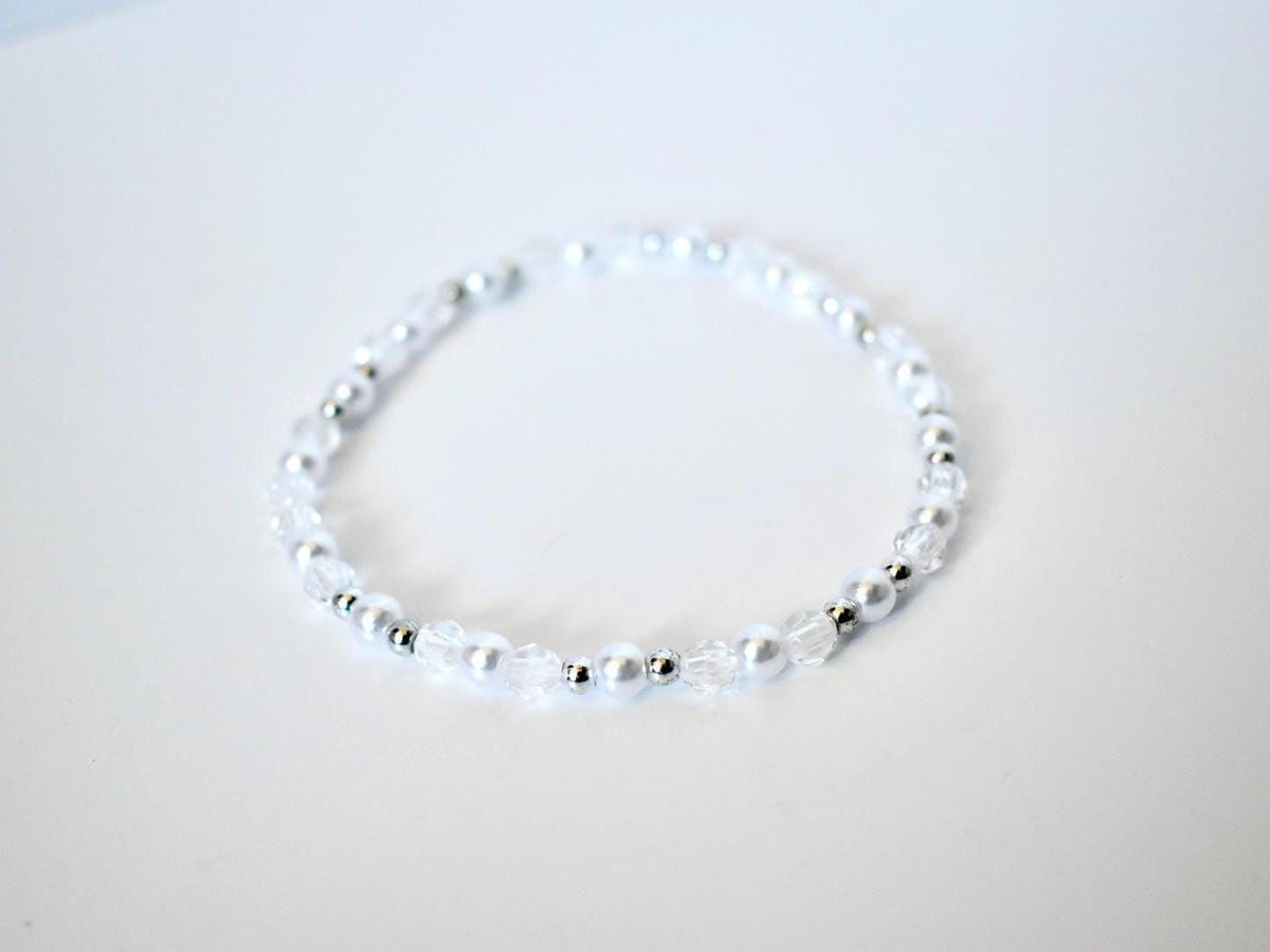 Seafoam Bracelet Collection: Light Blue and Crystal Beaded Bracelets with Silver Accents