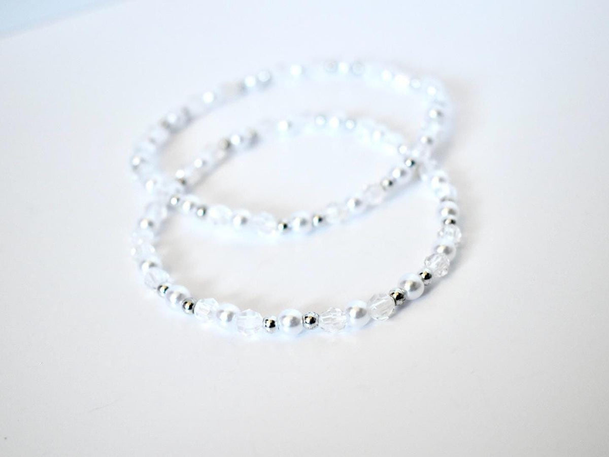 Seafoam Bracelet Collection: Light Blue and Crystal Beaded Bracelets with Silver Accents