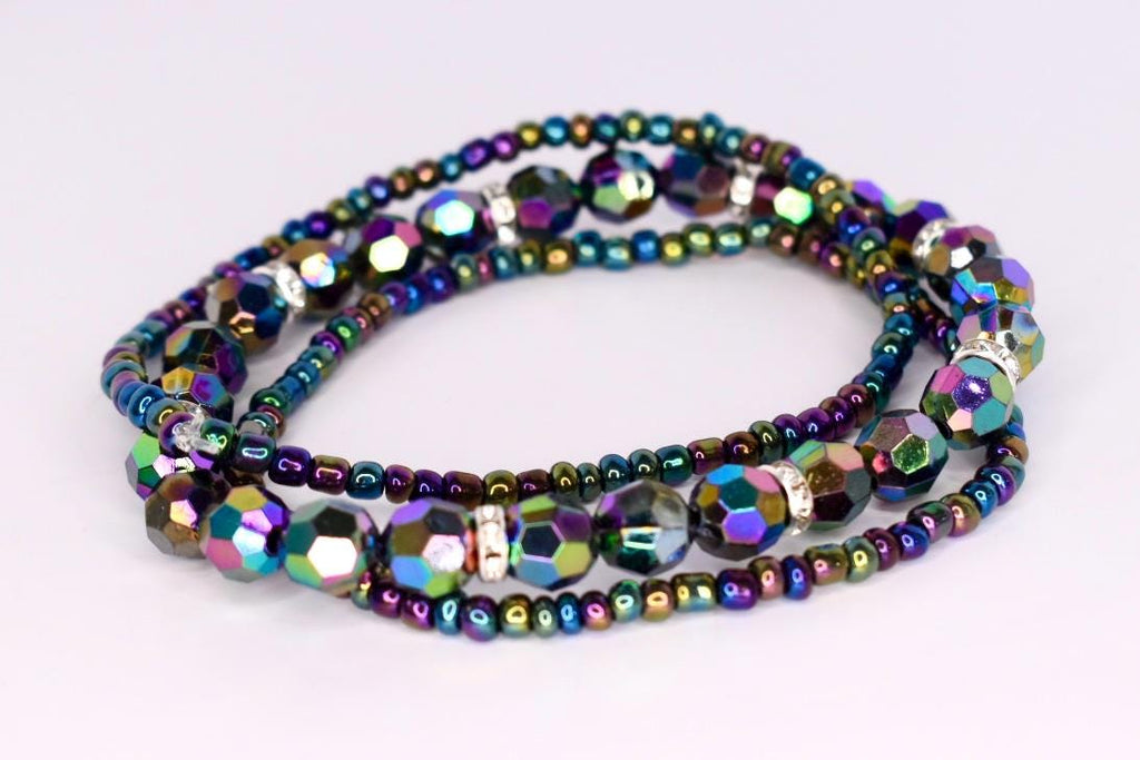 Iridescent Black Bracelet Stack, Set of 3