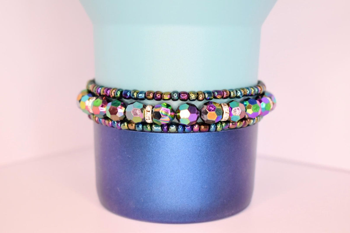 Iridescent Black Bracelet Stack, Set of 3