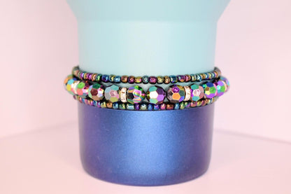 Iridescent Black Bracelet Stack, Set of 3
