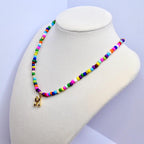 Gold Filled Initial Charm Rainbow Beaded Necklace Personalized Festival Jewelry Letter Design Adjustable Length Chain Summer Style Essential Handmade Jewelry Piece Custom Name Option Beautiful Statement Accessory Perfect Gift