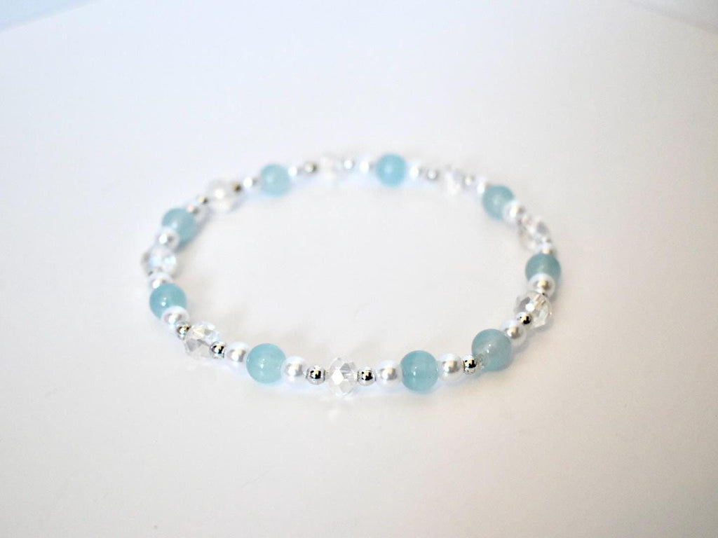 Seafoam Bracelet Collection: Light Blue and Crystal Beaded Bracelets with Silver Accents