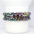 Iridescent skull beaded tumbler bracelets with rainbow faceted beads