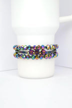 Iridescent Skull Bracelet Stack: Set of 3 Iridescent Crystal Bracelets, Gothic Punk Jewelry