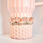 Tea Rose Tile Bracelet Collection: Peach Pink and Silver Beaded Bracelets