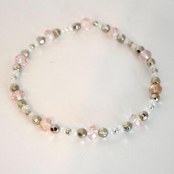 Tea Rose Tile Bracelet Collection: Peach Pink and Silver Beaded Bracelets