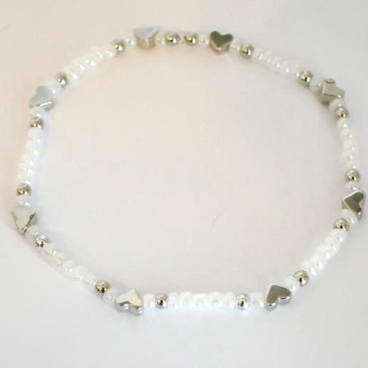 Tea Rose Tile Bracelet Collection: Peach Pink and Silver Beaded Bracelets