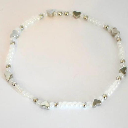 Tea Rose Tile Bracelet Collection: Peach Pink and Silver Beaded Bracelets