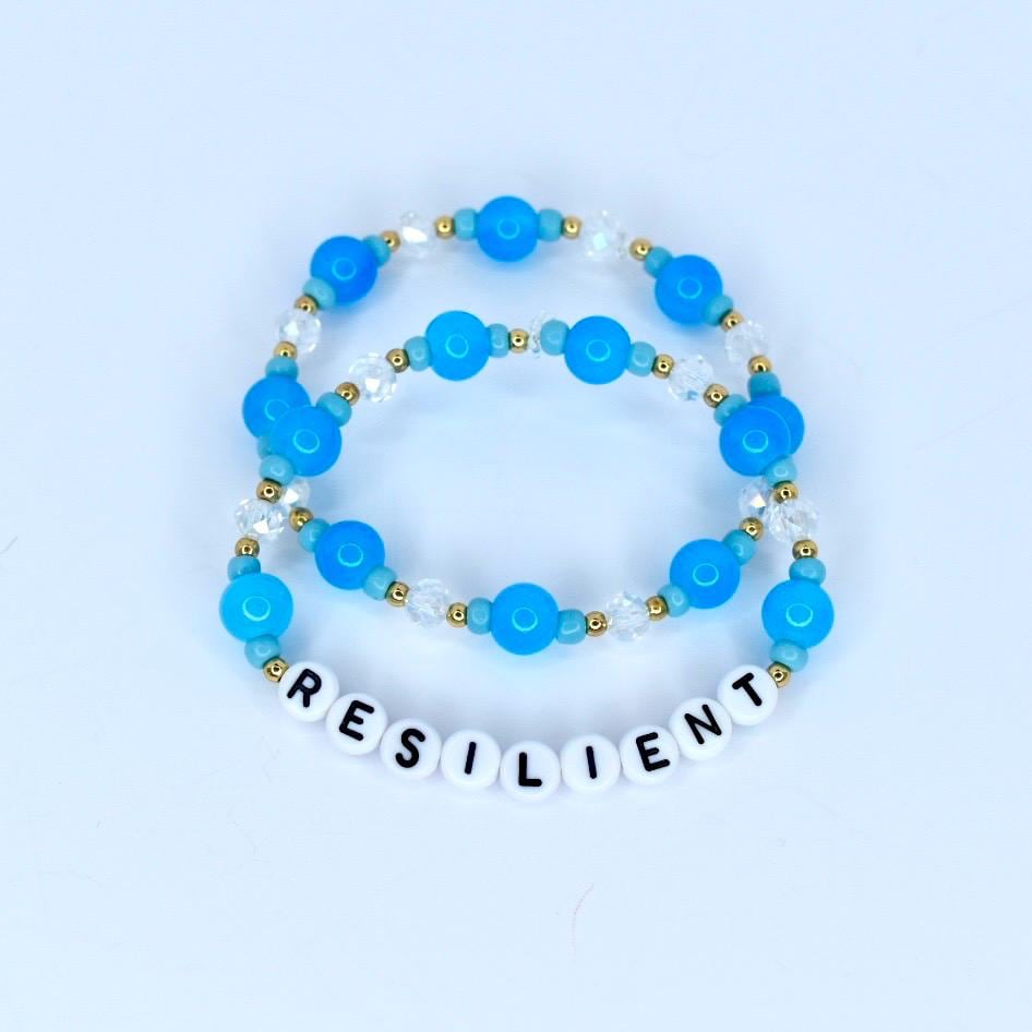 Blue and Crystal Beaded Name or Word Bracelet Set