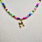 Handmade Initial Necklace Rainbow Bead Collection Gold Filled Chain Custom Letter Design Festival Fashion Essential Adjustable Length Option Summer Style Statement Personalized Jewelry Piece Beautiful Gift Choice Perfect Accessory