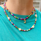 Personalized Initial Necklace Rainbow Seed Beads Gold Filled Chain Custom Letter Charm Festival Fashion Jewelry Adjustable Length Design Summer Style Essential Bohemian Fashion Statement Handmade Beaded Collection Perfect Gift Idea