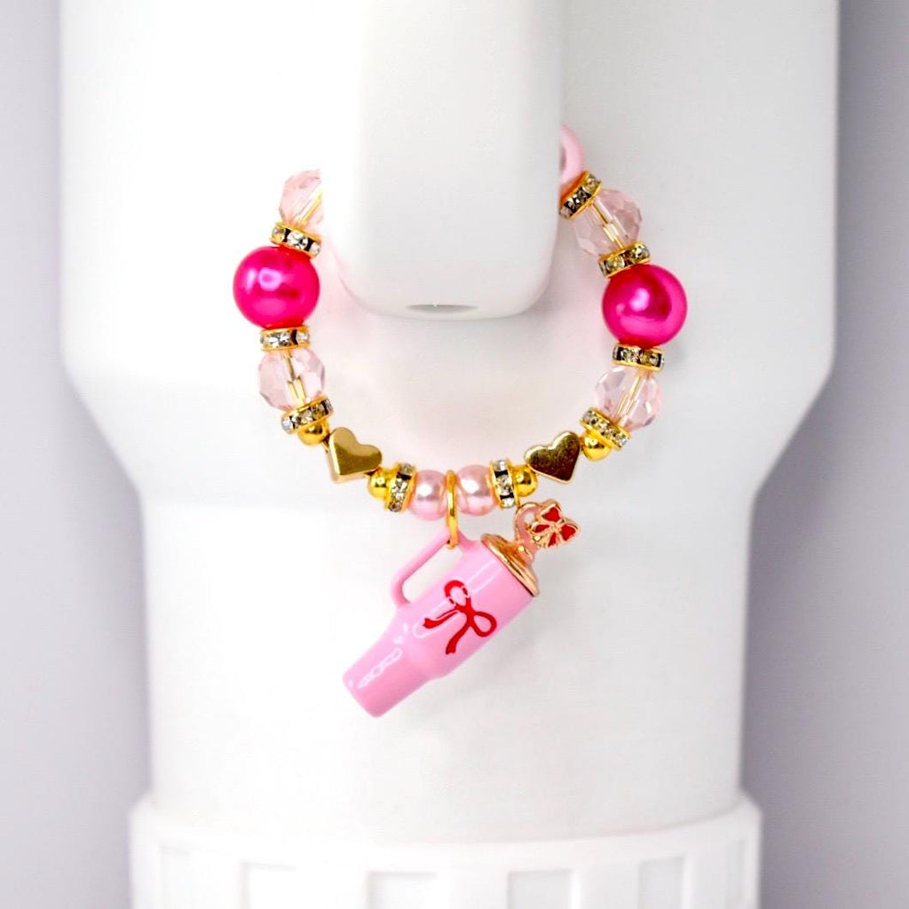 Ibiza Sunset Bracelet Collection: Pink and Gold Beaded Bracelets with Bow Charm