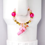 Ibiza Sunset Bracelet Collection: Pink and Gold Beaded Bracelets with Bow Charm