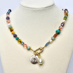 Colorful Beaded Necklace with You Are My Sunshine Charm & Pearl Charm