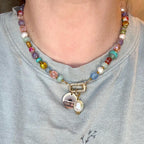 Colorful Beaded Necklace with You Are My Sunshine Charm & Pearl Charm