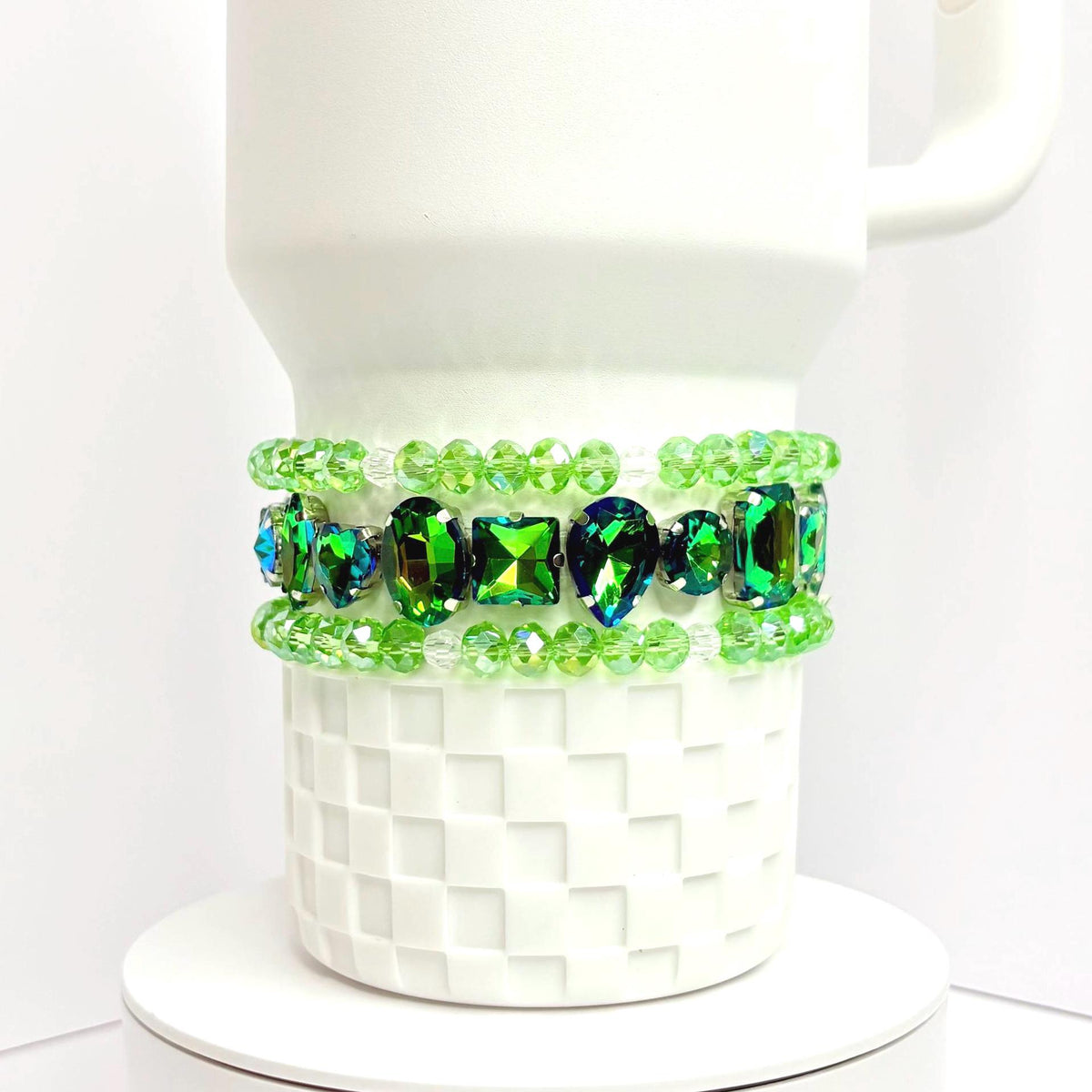 Green Rhinestone Bracelet Set: Emerald and Crystal Beaded Jewelry