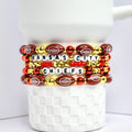 Kansas City Chiefs Tumbler Bracelet Stack Set of 5 Beaded Jewelry Red Gold White Football Beads Letter Accent Cup Holder Accessories Stretchy Elastic Band Wrist or Tumbler Decor Game Day Gift Idea