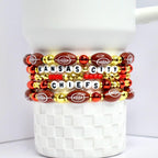 Kansas City Chiefs Tumbler Bracelet Stack Set of 5 Beaded Jewelry Red Gold White Football Beads Letter Accent Cup Holder Accessories Stretchy Elastic Band Wrist or Tumbler Decor Game Day Gift Idea
