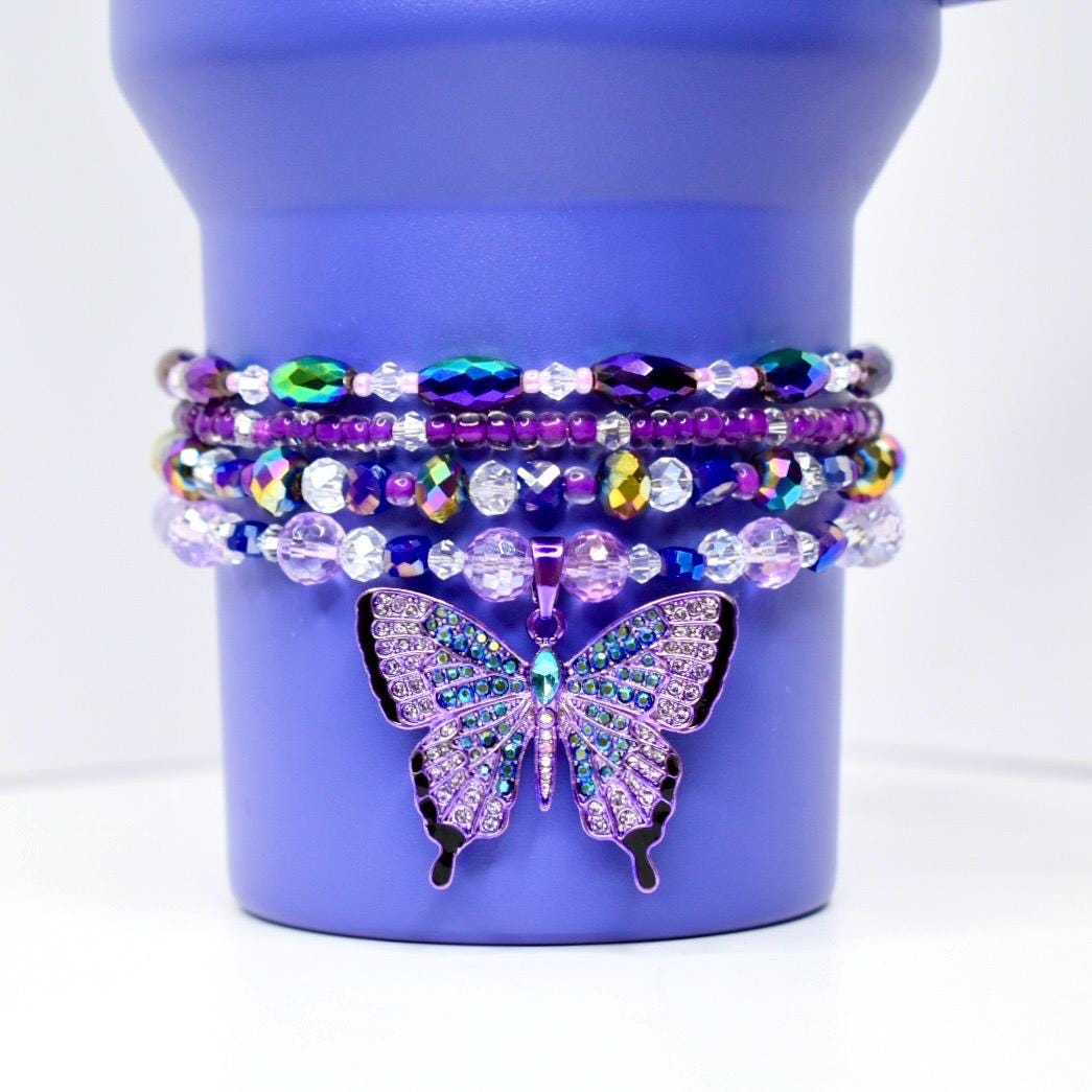 Purple Butterfly Charm Tumbler Bracelet Collection