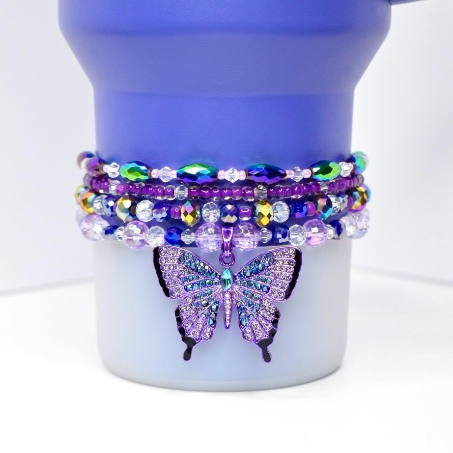 Purple Butterfly Charm Tumbler Bracelet Collection