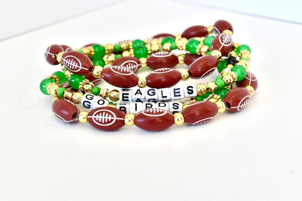 Philadelphia Eagles Football Bracelet Collection: Green Black and Gold Beaded Bracelets