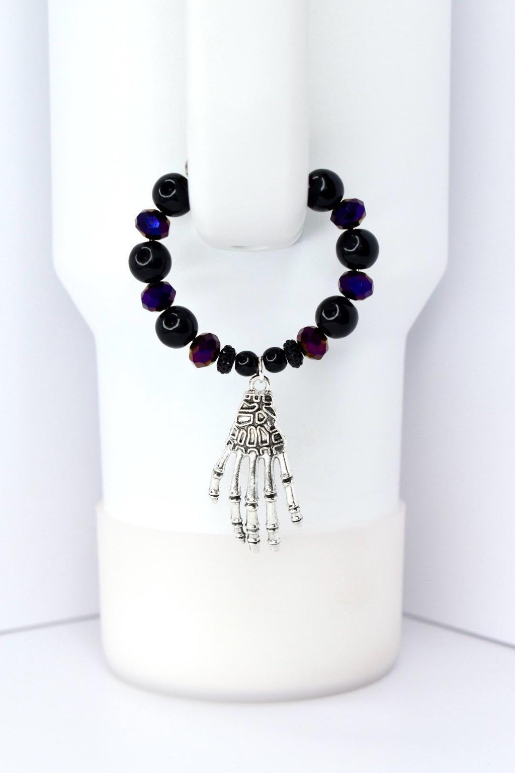Gothic Halloween Tumbler HANDle Charm with Skeleton Hand