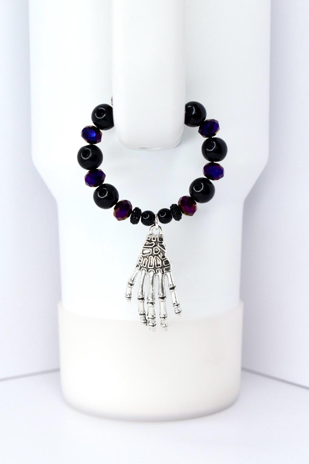 Gothic Halloween Tumbler HANDle Charm with Skeleton Hand