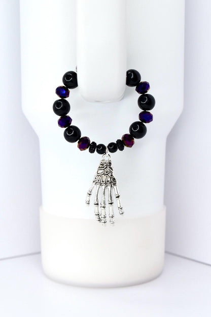 Gothic Halloween Tumbler HANDle Charm with Skeleton Hand