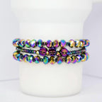 Iridescent Skull Bracelet Stack: Set of 3 Iridescent Crystal Bracelets, Gothic Punk Jewelry
