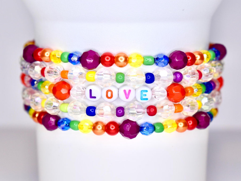 Pride Tumbler Jewelry Rainbow Beaded Band Bottle Holder Design Clear Crystal Beads Elastic Strap System Universal Cup Fit Personalized Drink Marker Modern Style Statement Multiple Size Options Gift Idea