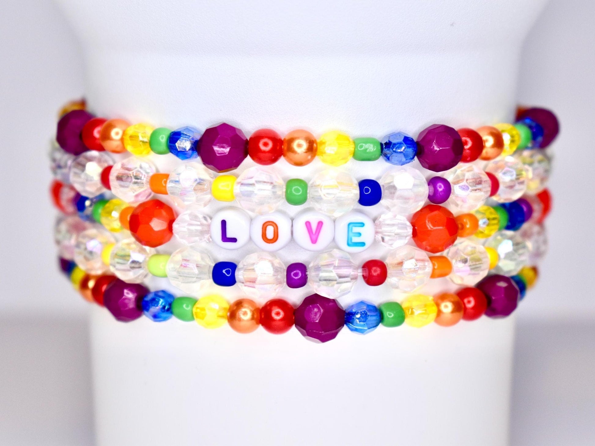 Pride Tumbler Jewelry Rainbow Beaded Band Bottle Holder Design Clear Crystal Beads Elastic Strap System Universal Cup Fit Personalized Drink Marker Modern Style Statement Multiple Size Options Gift Idea