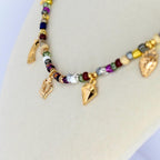 Charm Necklace: Boho Gold Crown, Heart & Leaf