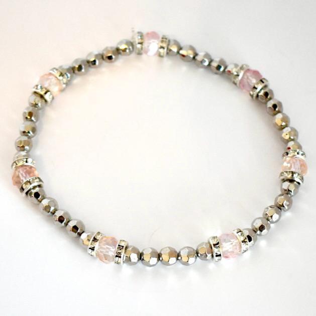 Tea Rose Tile Bracelet Collection: Peach Pink and Silver Beaded Bracelets