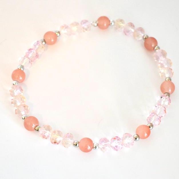 Tea Rose Tile Bracelet Collection: Peach Pink and Silver Beaded Bracelets