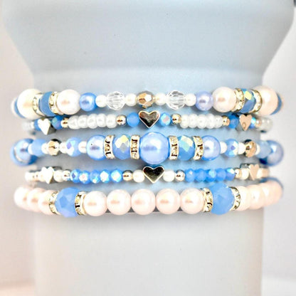 Dreamscape Bracelet Stack: Sky Blue with Pearl and Silver Accents