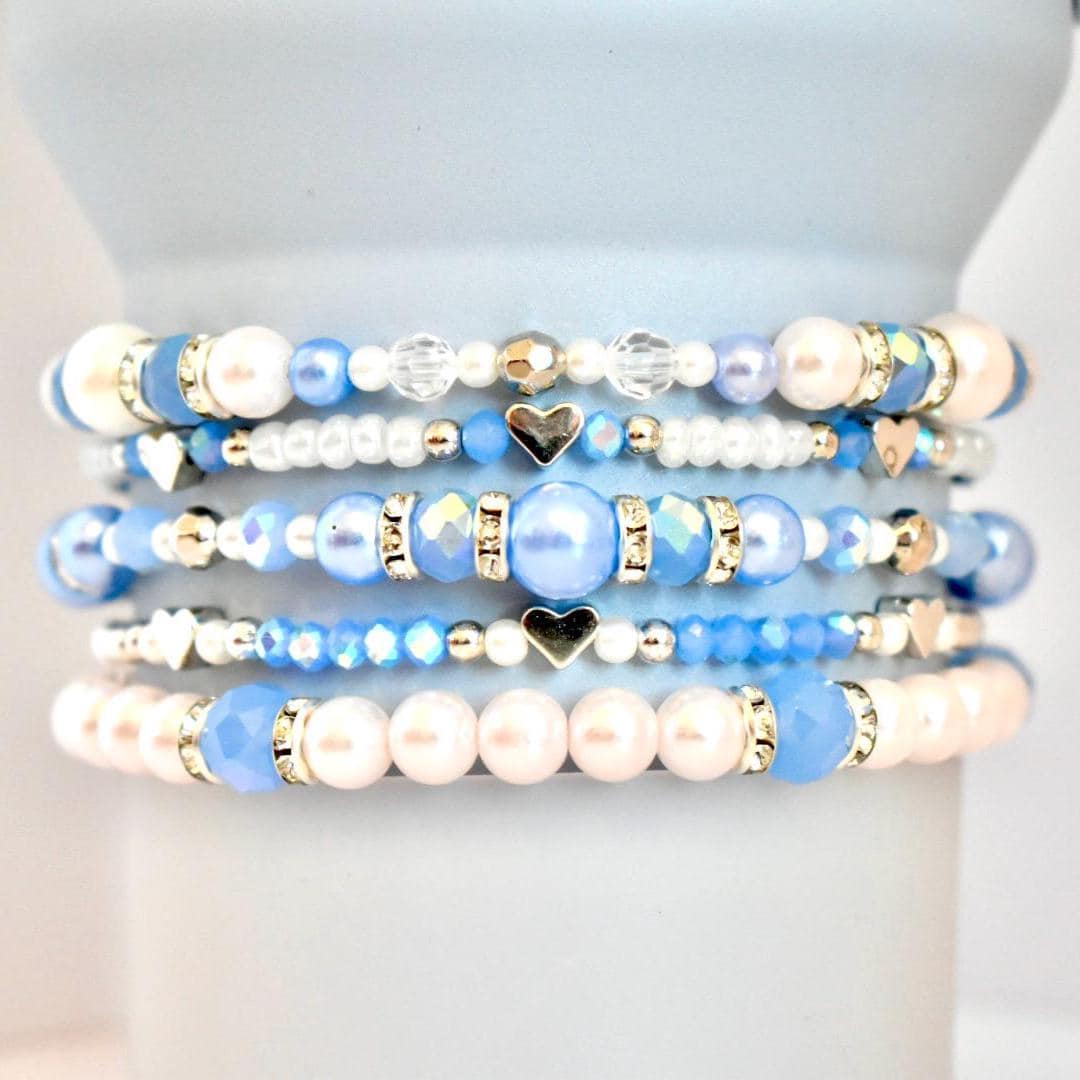 Dreamscape Bracelet Stack: Sky Blue with Pearl and Silver Accents