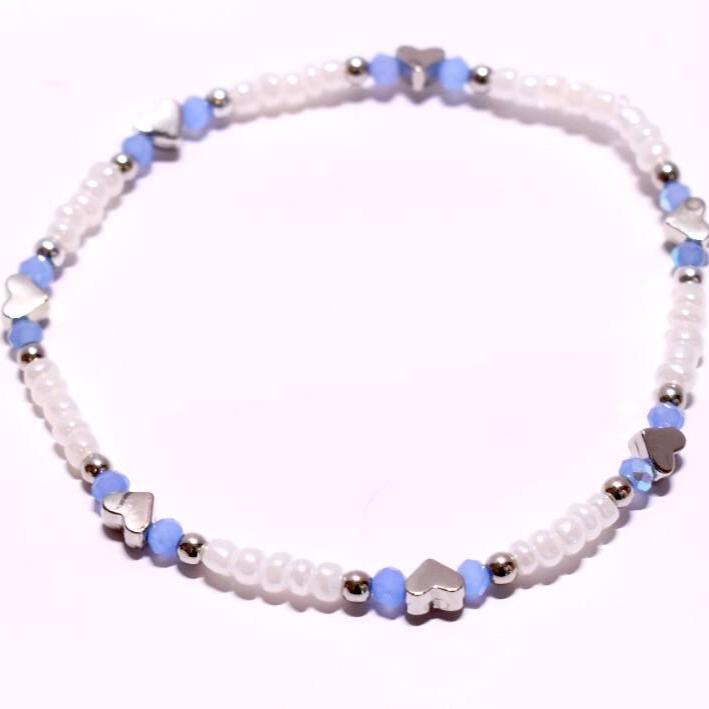 Dreamscape Bracelet Stack: Sky Blue with Pearl and Silver Accents