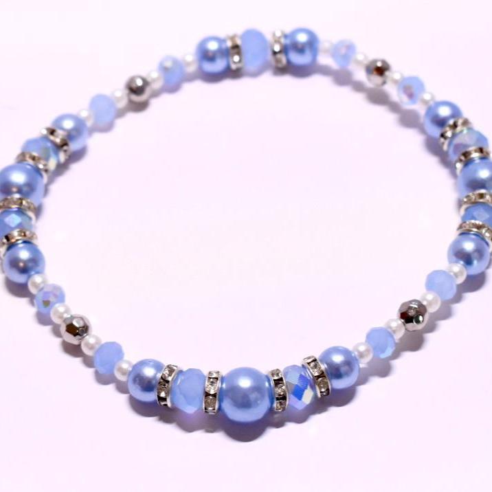 Dreamscape Bracelet Stack: Sky Blue with Pearl and Silver Accents