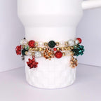 christmas bracelet stack holiday tumbler bracelets set christmas jewelry bow charm beaded accessory festive wrist band decoration stanley cup christmas gift red green sparkle bracelet