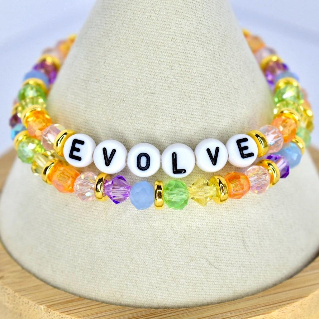 Colorful Beaded Bracelet Set: Pastel Crystal and Gold Accents